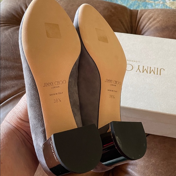 Jimmy Choo Jessie Smoke Suede Silver Block Heel Pumps - Picture 8 of 11